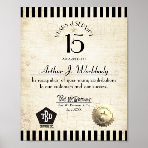 Poster Grille d'or vieilli employé certificat anniversair