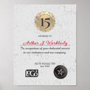 Poster Grille d'or vieilli employé certificat anniversair