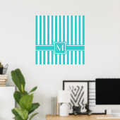 Poster Grille moderne turquoise avec Monogramme (Bureau à domicile)