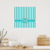 Poster Grille moderne turquoise avec Monogramme (Cuisine)