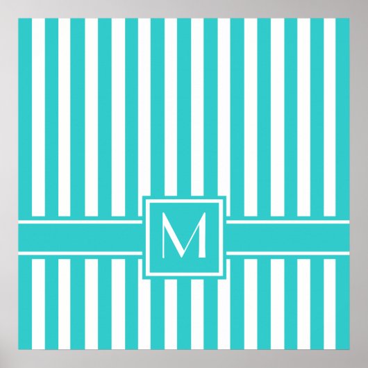 Poster Grille moderne turquoise avec Monogramme (Devant)