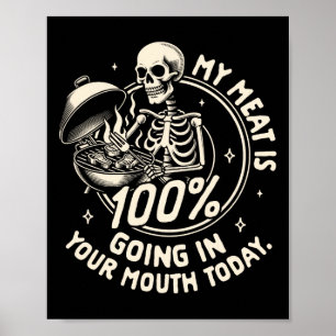 Poster Griller Bbq Party Ma Viande Est 100% À L'Intérieur