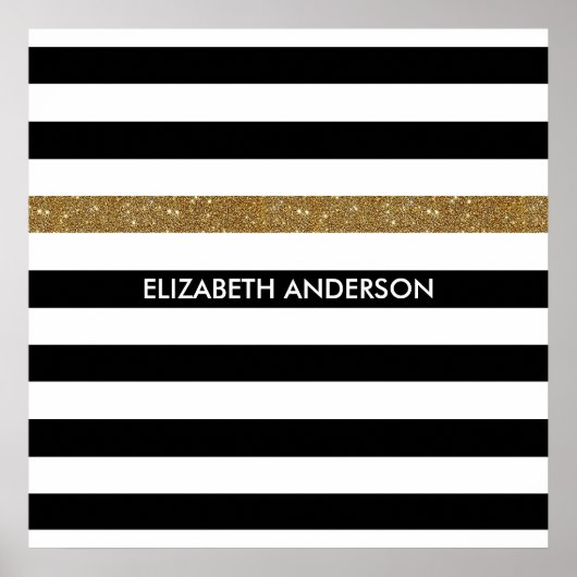 Poster Grilles noires modernes FAUX Gold Glitz et nom (Devant)