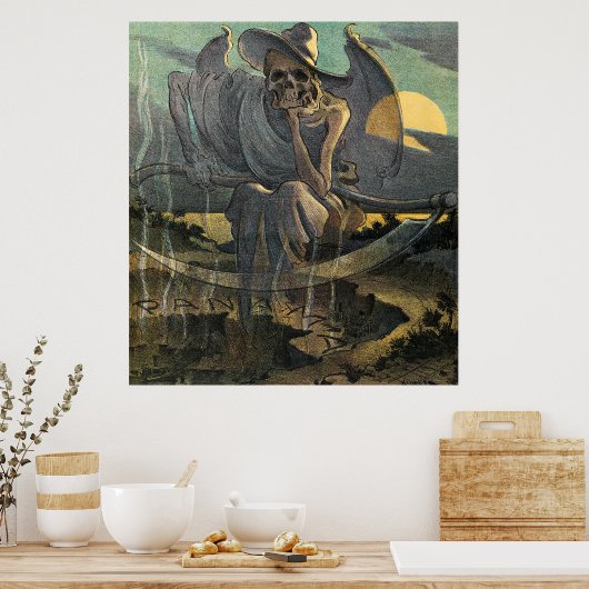 Poster Grim Reaper attend avec Scythe (Cuisine)