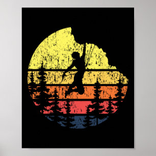 Poster Grimpeur de roche au coucher du soleil rétro - Blo