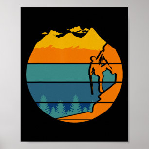 Poster Grimpeur de roche vintage Montagnes Escalade de bl