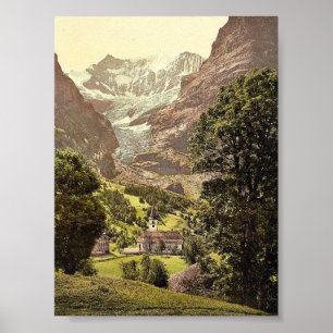 Poster Grindelwald, église et Eiger Mountain, Ob Bernese