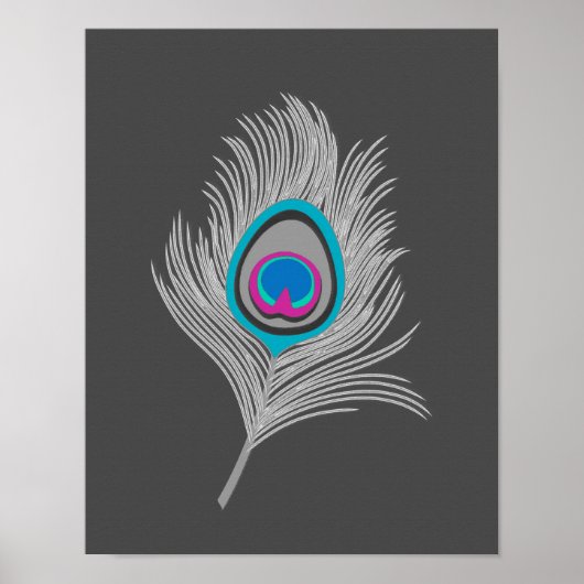 Poster Gris argenté / Gris Peacock plumes sur Graphite (Devant)