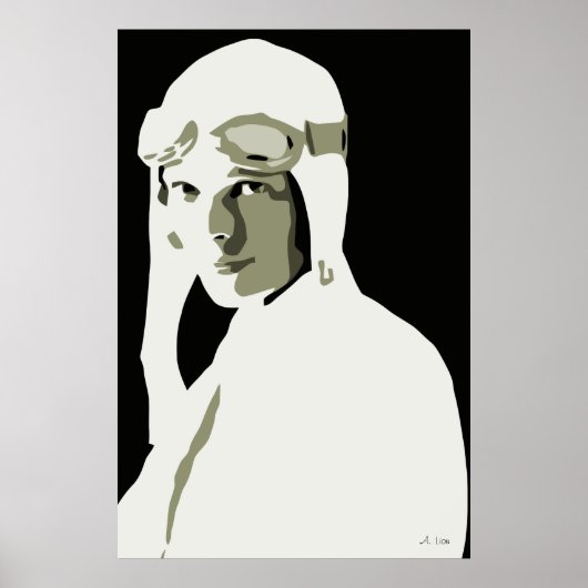 Poster Gris art vectoriel Amelia Earhart (Devant)