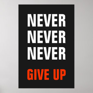 Poster Gris Blanc Orange Ne jamais renoncer à la réussite