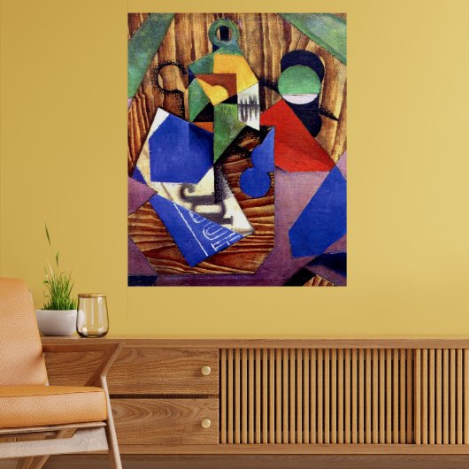 Poster Gris - Bouteille de rhum et journal (Salon 2)