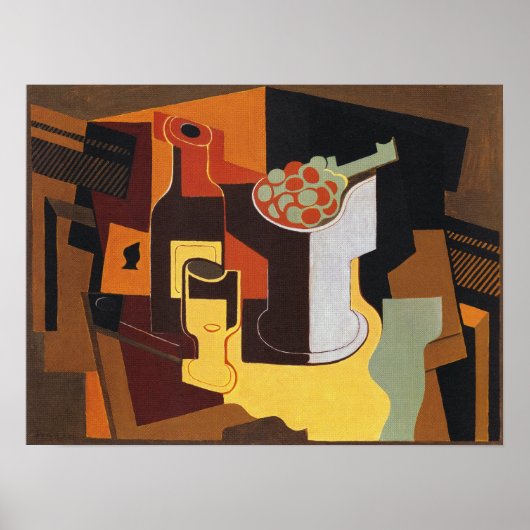 Poster Gris - Bouteille et coupe de fruits (Devant)