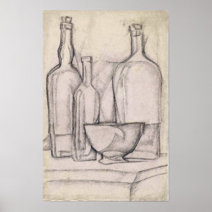 Poster Gris - Bouteilles Et Bol 1911
