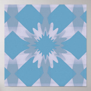 Poster Gris et bleu Mid Century Floral moderne