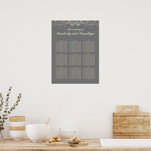 Poster Gris et Gold Baby's Breath Mariage Seating Chart (Cuisine)