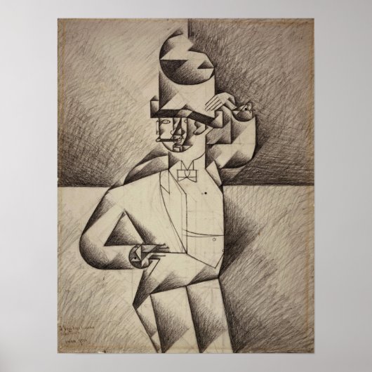 Poster Gris - Étudier L'Homme Dans Un Café (Devant)