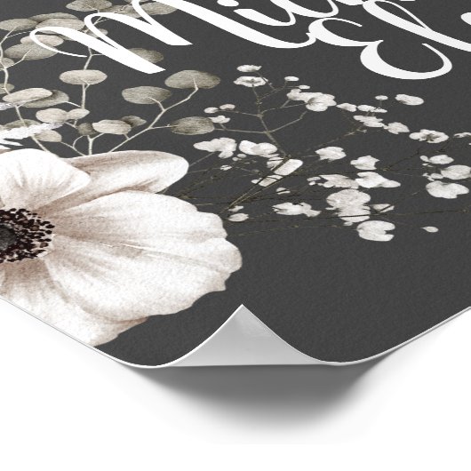 Poster Gris foncé et blanc mur Mariage floral Imprimer (Coin)