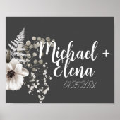 Poster Gris foncé et blanc mur Mariage floral Imprimer (Devant)