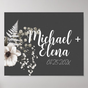 Poster Gris foncé et blanc mur Mariage floral Imprimer