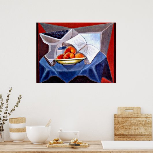 Poster Gris - Fruits et livre (Cuisine)