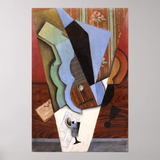 Poster Gris - Guitare Et Verre (Devant)