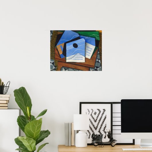 Poster Gris - Guitare Sur Une Table (Bureau à domicile)