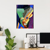 Poster Gris - Guitare sur une table (Bureau à domicile)