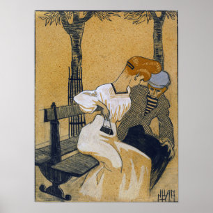 Poster Gris - Homme et femme sur un banc 1908