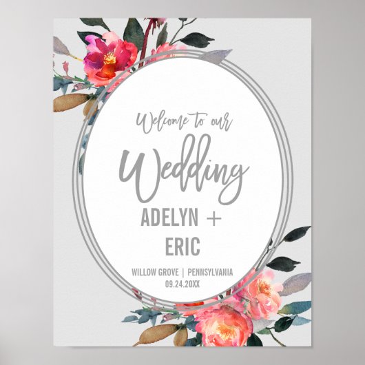 Poster Gris moderne | Accueil du Mariage de fleurs d'hive (Devant)