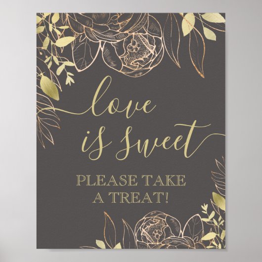 Poster Gris & Or Moderne Floral Sweet Favoriser Table (Devant)
