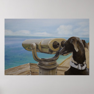 Poster Gris regardant fixement - peinture de lévrier