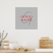Poster Gris Rouge Monogramme Initiales Moderne (Cuisine)