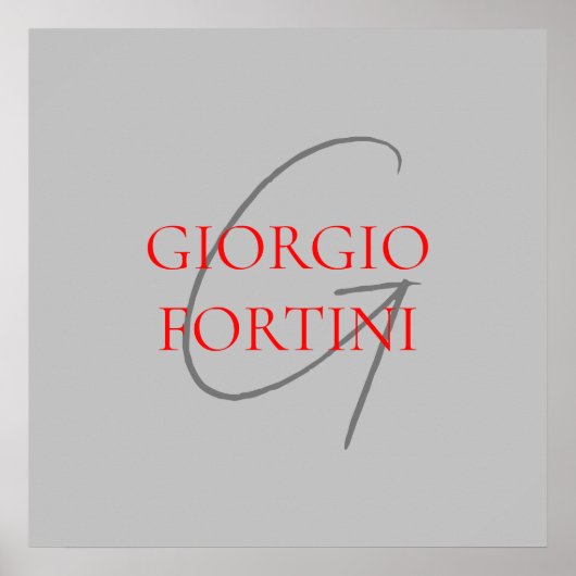 Poster Gris Rouge Monogramme Initiales Moderne (Devant)