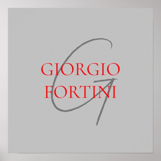 Poster Gris Rouge Votre nom Monogramme initial Moderne (Devant)