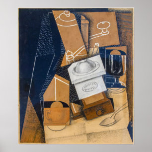 Poster Gris - Tasse de café et verre sur une table