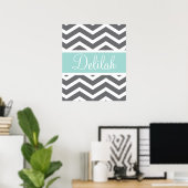 Poster Gris turquoise Chevron personnalisé (Bureau à domicile)