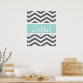 Poster Gris turquoise Chevron personnalisé (Cuisine)