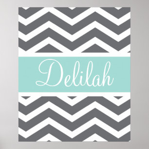 Poster Gris turquoise Chevron personnalisé