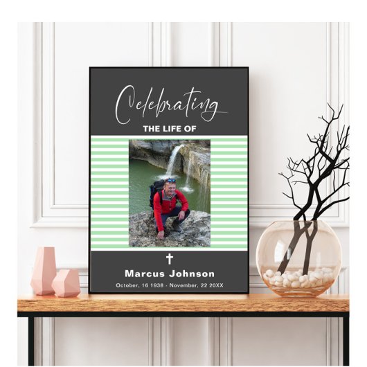 Poster Gris Vert rayures Célébrer la vie Funérailles
