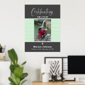 Poster Gris Vert rayures Célébrer la vie Funérailles (Bureau à domicile)