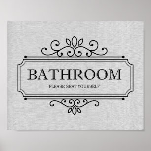 Poster Gris Vintage Veuillez Vous Asseoir Salle de Bain D