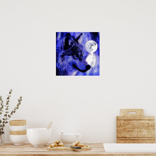 Poster Gris Wolf & Moon Imprimer (Cuisine)