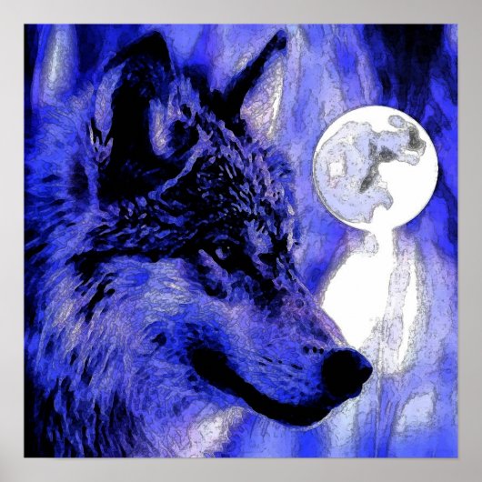 Poster Gris Wolf & Moon Imprimer (Devant)