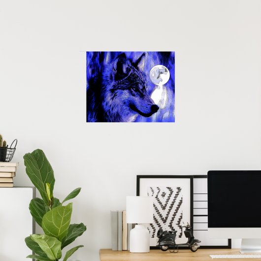 Poster Gris Wolf & Moon Imprimer (Bureau à domicile)