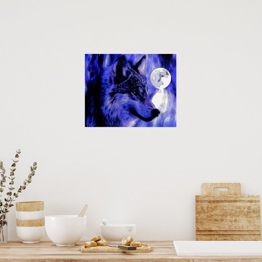 Poster Gris Wolf & Moon Imprimer (Cuisine)