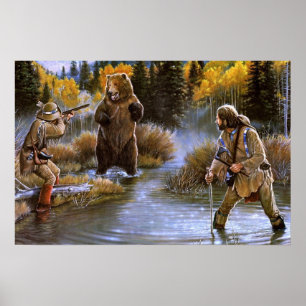 Poster Grizzly Bear Attaques Frontiersmen Wild Nature