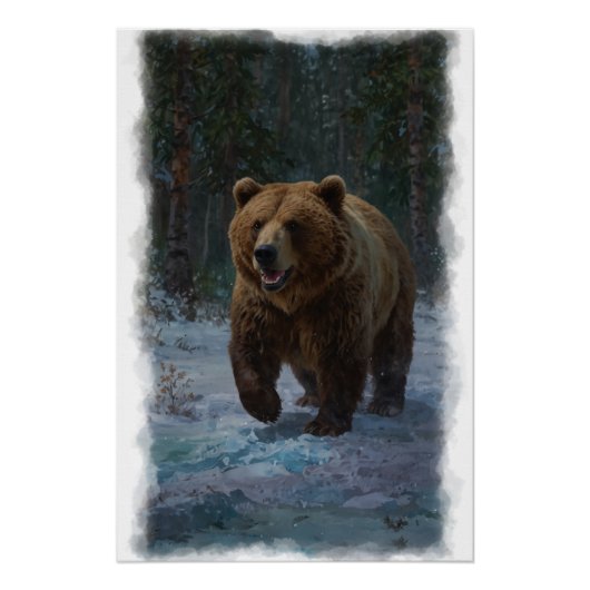 Poster Grizzly Bear et Snowy Trail Faune Design (Devant)
