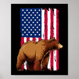 Poster Grizzly Bear Lovers American USA Flag