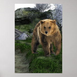 Poster Grizzly Bear Woodland Style Cabine