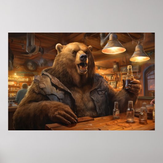 Poster Grizzly Oear Animal Fun Boire Joyeux Temps De Rela (Devant)